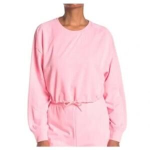 Elodie Womens French Terry Crop Sweatshirt Medium Neon Pink NEW Drawstring Waist